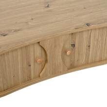 Pea-Shaped Coffee Table With Grooved Pattern, 2 Sliding Doors, Living Room Table, Wood Look, Solid Wood Legs, MDF Material - Wood Color - View 9