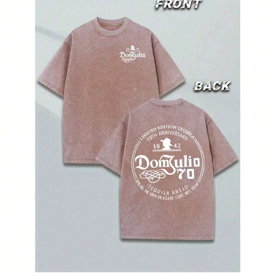 Men Shirts Graphic Tee Cotton T Shirt, 100 Percent Cotton Tops Streetwear Y2K, Shirts Men Summer Outfits Summer Clothes, 230G Washed Soft Knitted Loose Fit Dom Julio 70th Anniversary Print T Shirts Fashion Item - 棕色 - 查看 1