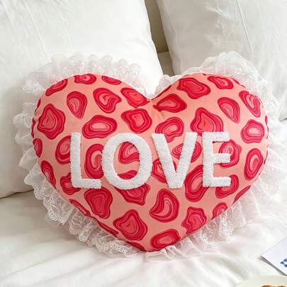 1 chiếc gối tựa lưng hình trái tim kiểu Ins dễ thương, viền ren, thêu chữ LOVE, đệm ngồi, thiết kế tinh tế, thích hợp cho xe hơi, phòng ngủ, phòng khách, ký túc xá, ghế sofa.