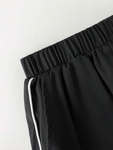 1pc Tween Girls' Casual Striped Patchwork Bermuda Shorts, Versatile Summer Fashion - Black - View 7