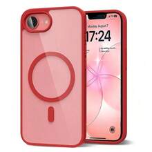 适用于苹果 17E、7、8、SE2、17、16、15、14、13、12、11、SE3、7 Plus、8 Plus、16e、13 mini、12 mini 的奢华磁吸无线充电保护壳，配备柔软边框和透明硬质背板，适用于 17 Pro Max，夏季款 - 紅色 - 查看 2