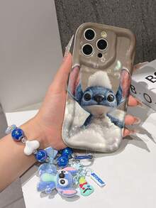 Disney Has Authorized, Phone Case - Chain Set, The Stitch Lilo & Stitch Phone Case Plus A Silicone 3D Or Fluffy Style Stitch Bracelet With Metallic Ring Removable Bracelet, Stitch And Angel Pattern, Compatible With Iphone 17/16/15/14/13/12/11/XS/XR/X Plus Pro Max, Wavy Design Phone Case For Girl, A Stylish Cartoon Summer Phone Case, The Perfect Gift Choice, Phone Protection, Durable Phone Cover, Great Gift For Friends And Family - 白色款式B - 查看 5