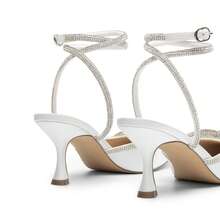 Kitten Heels Rhinestone Bow Ankle Strap Stiletto Pointed Closed Toe Heels For Women Pumps Wedding Bridal Party Dress Shoes - White - View 7