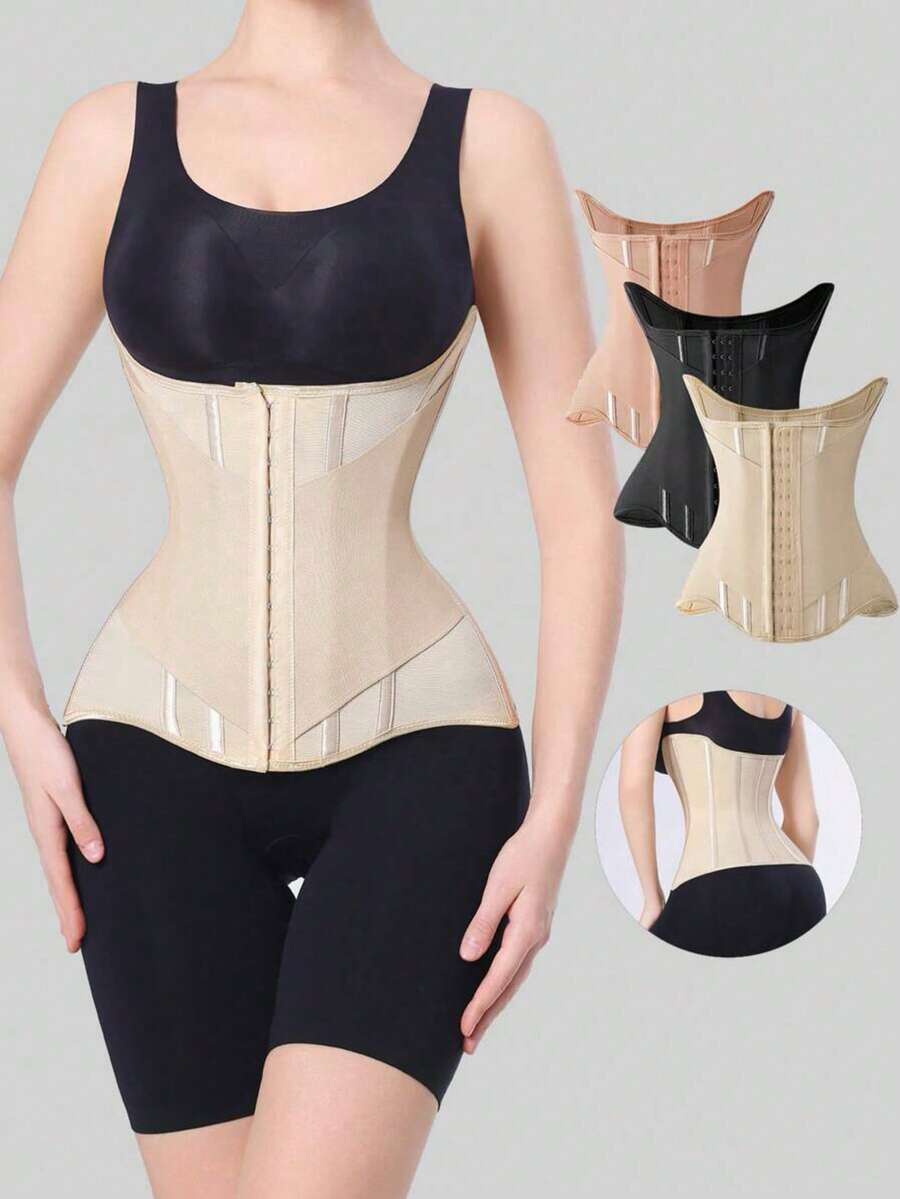 1pc Women's Compression Sports Bra Waist Trainer, Tummy Control Shapewear With Back Support Belt - Apricot - View 1