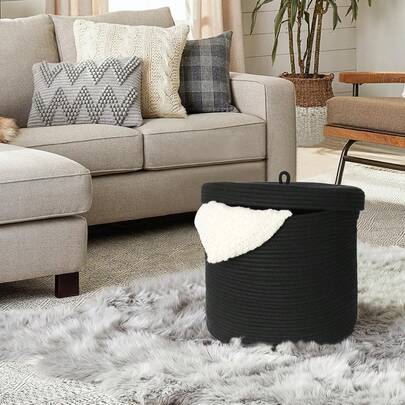 1pc Storage Baskets With Lids, Woven Laundry Baskets, Blanket Baskets With Lids, Toy Storage Boxes (With Lids), Multi-Functional Organizer Baskets Suitable For Wardrobes, Living Rooms, Towels, Etc.-Ideal For Bedrooms, Bathrooms, And Laundry Rooms.