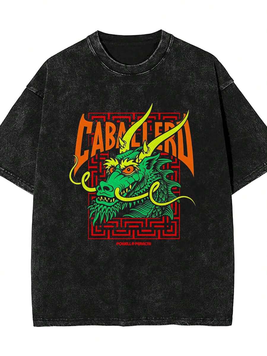Powell Peralta Vintage Washed Effect T Shirt Men Women Casual Oversized Short Sleeve Top For Skateboarding Daily Street Outfits Cosplay, - màu đen - Xem 1