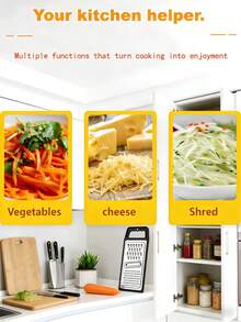 1 pieza Rallador y rebanador multifunción de acero inoxidable para verduras, frutas, calabacín, zanahoria, patata, pepino, queso, ensaladas, fideos y talla grande, herramienta de cocina - Multicolor - Ver 10