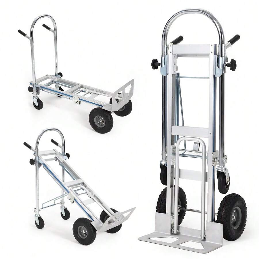Carretilla manual convertible de alta resistencia y plataforma rodante – Carro de aluminio plegable 2 en 1 – Capacidad de 700 libras – 4 ruedas de goma – Mango telescópico – Ideal para almacén, manejo de materiales y mudanzas - triple - Ver 1