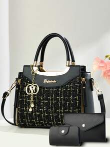 3pcs/Set Women's Embroidered Shoulder Bag, Fashion Personalized Crossbody Bag, Handbag Set - Black - View 20
