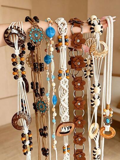 1件波西米亚风复古腰链，2026新款编织腰带配饰，百搭优雅连衣裙装饰