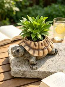 Cute Turtle Resin Planter Pot , Adorable Animal Shaped Succulent Pot With Rainbow & Star Inserts, Creative Home Decor For Living Room, Windowsill, Office Desk & Balcony, Ideal Gift For Plant Lovers, Kids & Housewarming, Perfect For Small Succulents, Herbs & Cacti - B - View 7