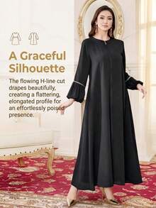 Stylish Women's Elegant Sequined Long-Sleeved Loose Zipper Dress Spring Black - Black - View 4