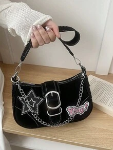 Fashion Star Underarm Bag, New Women's Chain Strap Sweet & Spicy Chic Shoulder Bag - Black - View 5