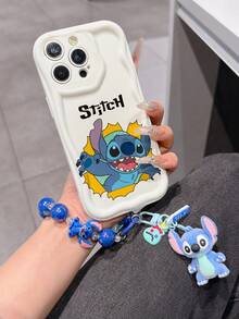 Disney Has Authorized, Phone Case - Chain Set, The Stitch Lilo & Stitch Phone Case Plus A Silicone 3D Or Fluffy Style Stitch Bracelet With Metallic Ring Removable Bracelet, Stitch And Angel Pattern, Compatible With Iphone 17/16/15/14/13/12/11/XS/XR/X Plus Pro Max, Wavy Design Phone Case For Girl, A Stylish Cartoon Summer Phone Case, The Perfect Gift Choice, Phone Protection, Durable Phone Cover, Great Gift For Friends And Family - 白色款式B - 查看 2