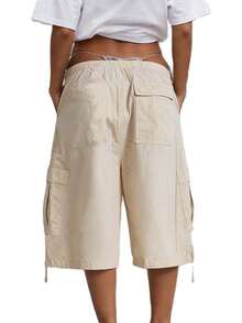 Vintage Baggy Cargo Bermuda Shorts, Low-Rise Drawstring Elastic Waist Streetwear Shorts, Casual Y2K Pants for Women - Arroz blanco - Ver 9