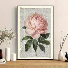 1pc Vintage Peony Dictionary Art Print, Botanical Newspaper Art, Floral Collage Wall Decor, Retro Floral Poster, Unique Gift - Multicolor - View 2