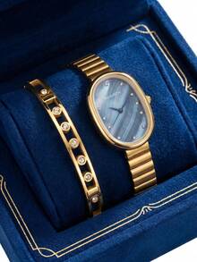 REBIRTH 2件套女士手链和简约优雅休闲奢华石英表套装，适合日常佩戴 - 均碼 - 查看 5