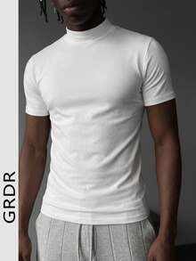 GRDR Men's Fashionable Mock Neck Short Sleeve T-Shirt | Exquisite Design | Summer Essential | Easy To Match | Showcase Your Style - White - View 5