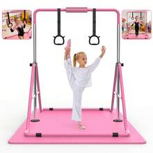 Gymnastics Bar For Kids, Gymnastics Horizontal Bar With Adjustable Height Foldable Training Bar With Mat For Home Practice - Pink - View 2