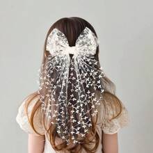1 pieza Clip de pelo elástico con lazo de encaje, accesorio de pelo elegante y dulce con cinta bordada para mujeres - Ver 1