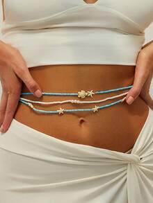 Cadena corporal con cuentas en forma de estrella de mar, estilo vacaciones. Accesorio femenino con cuentas en forma de tortuga para cadena de cintura. - Multicolor - Ver 2