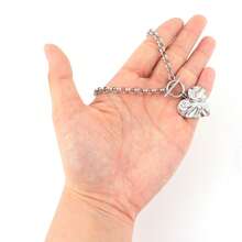 1pc New Classic Hammered Bold Heart Pendant Toggle Clasps Stainless Steel Chain Necklace For Women - Heart - View 6