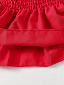 Nuevo conjunto casual de diario u ocasión festiva para niñas bebé, compuesto por top de tirantes de unicolor con bordado de cereza y pantalones acampanados con estampado digital - Blanco y Negro - Ver 7