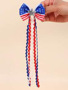 2 piezas Clips para el cabello con lazo para el Día de la Independencia del 4 de julio para niñas, con brillos en rojo, cinta blanca y azul con estrellas, diadema elegante de cola larga, pasadores para el cabello adecuados para fiestas festivas, uso diario, accesorios para el cabello patrióticos para niñas. - Multicolor - Ver 4