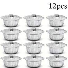 12个一次性铝箔火锅盘，便携式铝箔烹饪容器，适用于露营、野餐、烧烤、聚会和节日晚餐，多用途一次性炊具，可用于蒸、煮、炖、焖和火锅，耐用的外卖包装和日常派对食品盛放必备品 - 圓形 - 查看 13