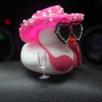 1pc White Duck, Pink Glitter Hat, Champagne Bottle Car Dashboard Decor, Car Interior Decoration, Holiday Gift, Party Atmosphere Car Accessories, Fashionable Dashboard Decor, Suitable For Car, Motorcycle, Bicycle