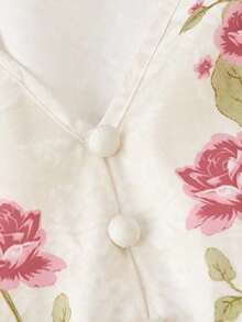 MOD Vestido mini con estampado de color albaricoque, cuello en V y cintura ceñida, adecuado para salidas, vacaciones y fiestas de jardín, talla grande - Albaricoque - Ver 3