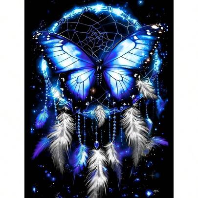 Round Diamond Painting Kit, Butterfly Dream Catcher, 5D Square Diamond Painting Full Drill Mosaic Painting Kit, Suitable For Beginners, Handmade DIY Diamond Painting Gem Art Home Wall Decor Gift