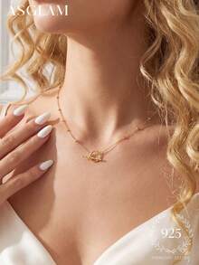1 pieza Elegante collar colgante redondo de circonita, collar gargantilla de lujo de plata de ley 925 ligero, regalo de joyería exquisita, adecuado para decoración de atuendos diarios y de cita para chicas - Palo Suhuan Yizi - Ver 2