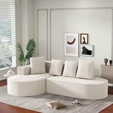 Fully Compressed Frameless Sofa, Modular Sofa (L-Shaped Chaise Lounges), Modern Cloud Sofa (Deep Seats), Compressed Foam Sofa (No Assembly Required) - White - View 2