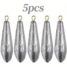 5pcs New Willow Leaf Shaped Lead Sinkers With Rings, Non-Damaging Grooved Lead Weights - Silver - View 10