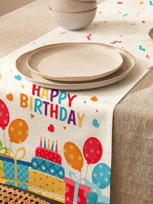 1pc Birthday Pattern Printed Table Runner, 4pcs Birthday Celebration Printed Placemats, Suitable For Festivals, Parties, Birthdays, Dinners, Kitchen & Dining Room Table Decor, Applicable For All Seasons Home Decor - Multicolor - View 5
