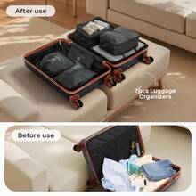 4-Piece Hardside Luggage Set (20/24/28/32 Inch) With 7 Packing Bags, Durable ABS Suitcases With Spinner Wheels,Combination Lock, Lightweight Large Capacity Travel Luggage Set For All Trips, Perfect For Family Vacations, Business Travels, Weekend Getaways, Summer Vacation, Cruise Trips,Back-To-School - 黑棕色 - 查看 5