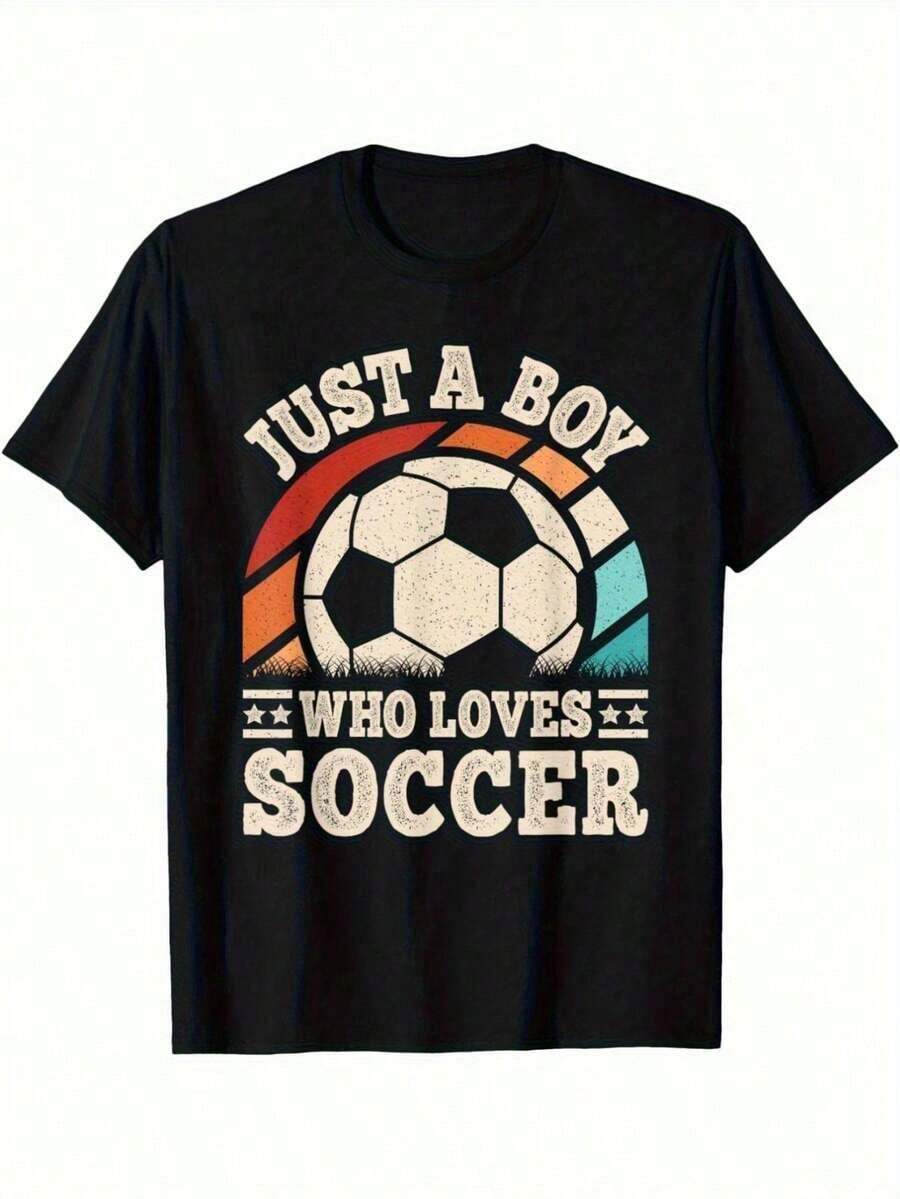 Un niño amante del fútbol, una divertida camiseta infantil de futbolista. Camiseta de manga corta para niño, de tela suave, transpirable y cómoda. La mejor prenda para niños. El mejor regalo para niños. Ideal como regalo.-soccer - Negro - Ver 1