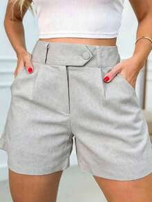 New High Waist Slimming A-Line Straight Leg Shorts, Suitable For Petite Summer - Grey - View 3