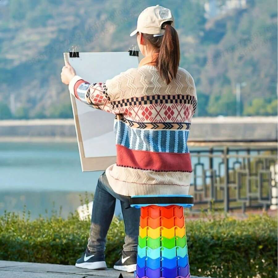 1 chiếc ghế đẩu hình trụ gấp gọn di động - Có thể thu gọn, ghế du lịch dạng ống lồng, chắc chắn và nhẹ, có tay cầm điều chỉnh độ cao. Lý tưởng cho các chuyến đi chơi hàng ngày, câu cá, leo núi, cắm trại, tiệc nướng BBQ và các hoạt động ngoài trời khác. Vật dụng cần thiết cho kỳ nghỉ, cắm trại, du lịch (Có nhiều màu sắc để lựa chọn)