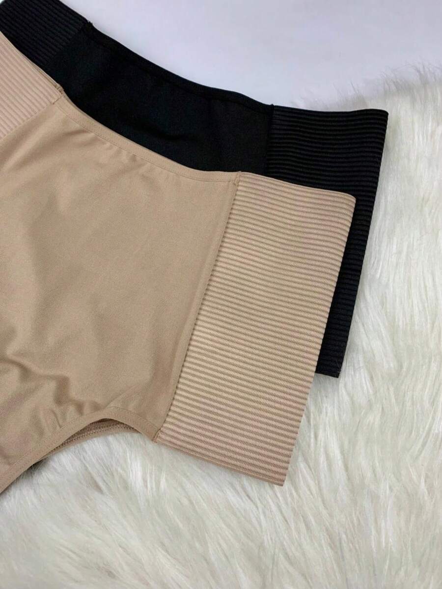 Kit 2 Calças Cinta Modeladora Cintura Alta Sem Costura Compressão Redutora Segura Barriga Conforto Diário - Preto - Visão 1