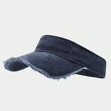 1pc Fashionable Washed Frayed Edge Visor Cap Simple Retro Topless Sun Hat For Men And Women Outdoor Sports Sunshade Hat - 水洗淺綠色 - 查看 11