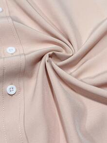 Men's Solid Color Formal Shirt With Button Design, Long Sleeve - Apricot - View 6