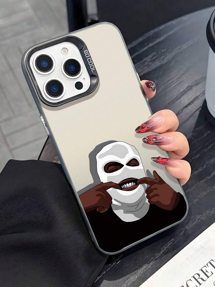 Ski Mask Smiling Character 2D Pattern Popular Creative High-End Beautiful And Fashionable Commuting Personality Style Suitable For Elders Friends Family Lovers Your Own Birthday Gifts Holiday Gifts Black Matte Feel Full Protection Dustproof And Waterproof Soft Shell Compatible With Apple 17/17AIR/17Pro/17ProMax 16 15 14 13 12 11 And Galaxy S Series. - Negro - Ver 1