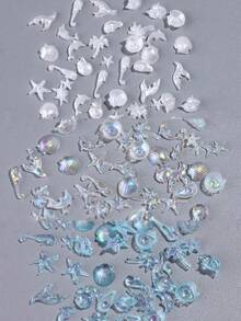 3D美甲装饰，夏季海滩风情——椰子树、贝壳、海星、珍珠贝、鱼尾、海螺图案，适合海滩派对，极光紫美甲贴纸，美甲用品，防过敏，附赠便携收纳盒 - 彩色 - 查看 7