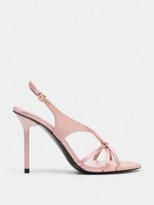 2026 Spring/Summer New Women's Shoes, Toe-Strap High Heel Square Toe Leather Sandals - Pink - View 3