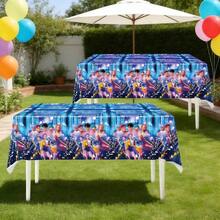 1pc Disposable PE Waterproof And Oil-Proof Tablecloth, Suitable For Fan Party (Random Style) - Multicolor - View 1