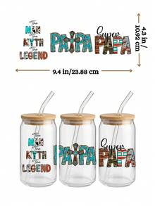 4 件装游戏老爸西部风情 UV DTF 贴膜（9.4x4.3 英寸），最佳老爸豹纹美国国旗图案，狗狗老爸/女儿爸爸/超级爸爸贴纸（适用于 16 盎司 Libbey 玻璃杯） - DAD 04 - 查看 5