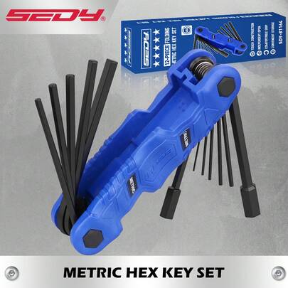  SEDY 12件套折叠式内六角扳手套装，公制1.5-12mm，重型内六角扳手，便携式折叠设计，男士DIY工具及男士礼品，适用于射箭、自行车维修、家具组装、家居维护、户外活动及快速维修。