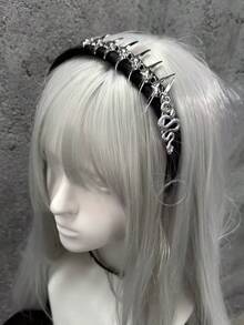 1件朋克黑色金属蛇骨发箍，哥特式发箍，Y2K发箍，时尚百搭配饰，发带头饰，美发家居发饰，节日派对必备 - 銀色 - 查看 2